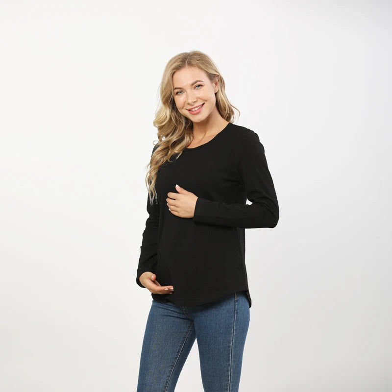 Plus Size Maternity Clothes Spring Autumn Long Sleeve Pregnancy Breastfeeding Tops For Pregnant Women Nursing Lactation T-shirt