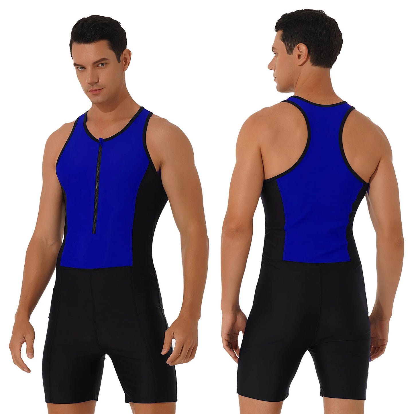 Men Bodysuit Swimsuit Sleeveless Racerback Zipper Jumpsuit Swimwear Bathing Suit Surfing Clothing Rashguard Beachwear Wetsuit