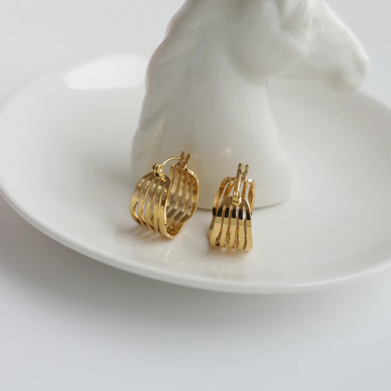 New Ins Hot Earring 18K PVD Gold Plated Hollow Out Stainless Steel Hoop Earring Chic Gold Earrings