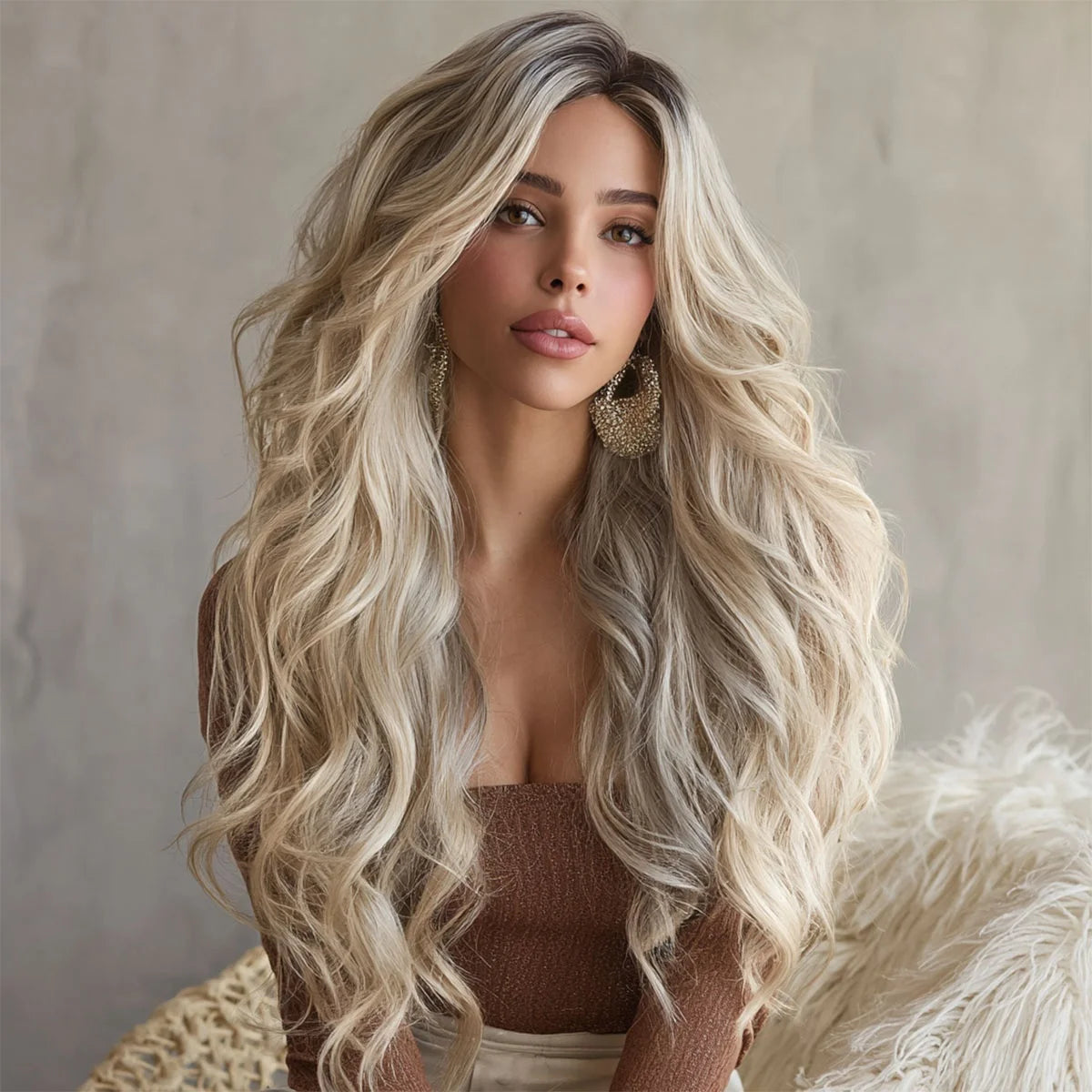 2025 & 2026 European American Fashion Lace Gold Gradient Synthetic Wigs Water Wave Style for Ladies Shipped California 9038 Warehouse