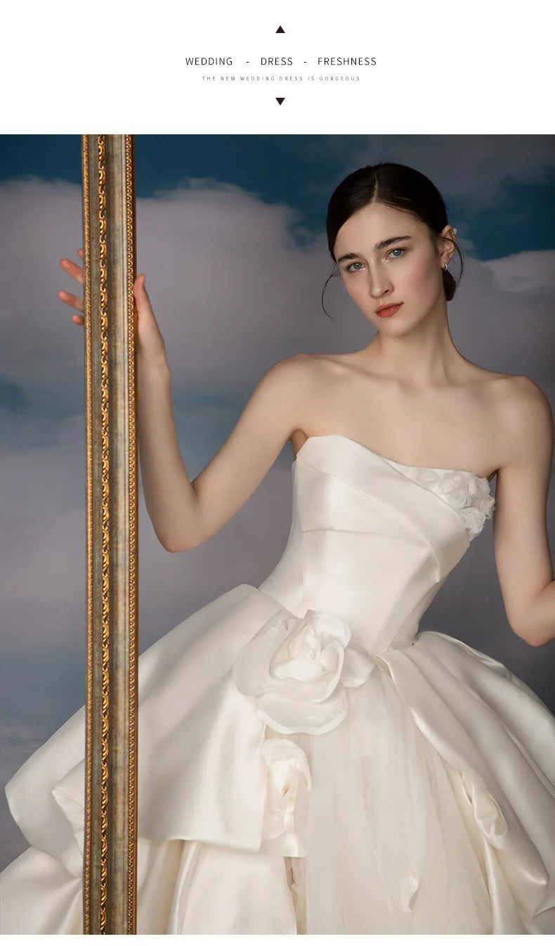 New Bride Simple Main Wedding Dress Senior Sense Strapless Dress Elegant One Line Shoulder Banquet Wedding Dresses