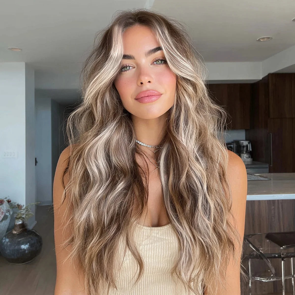 New Hot Smilco 26 Inch Long 13*3 Lace Brown Gradient Wavy Curly Daily Party Chemical Fiber Synthetic Wig SM9205M for Women