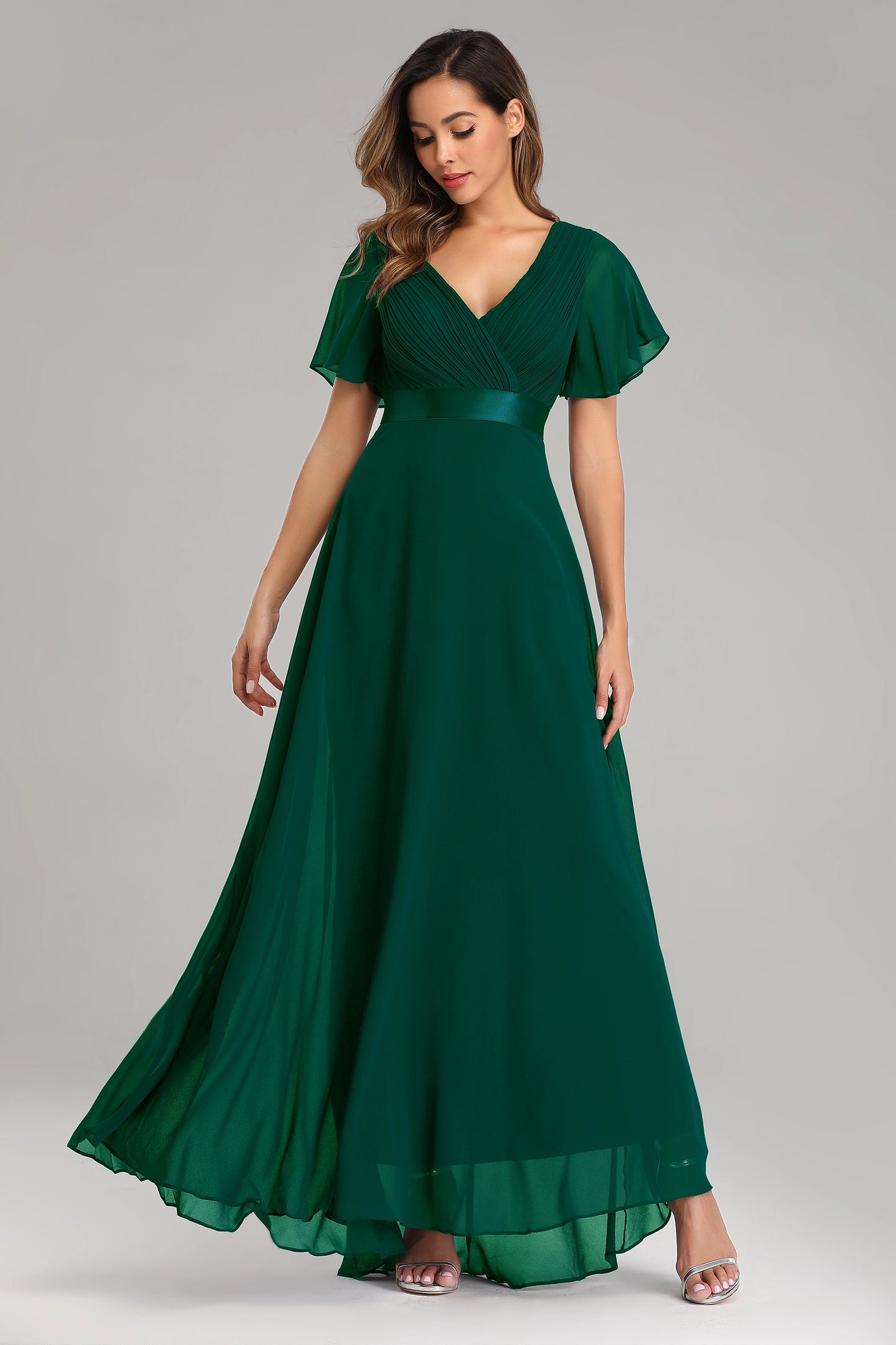 Evening Dresses XUCTHHC Elegant V-Neck Ruffles Chiffon Formal Evening Gown Robe Vestidos De Fiesta Dress for Wedding Party