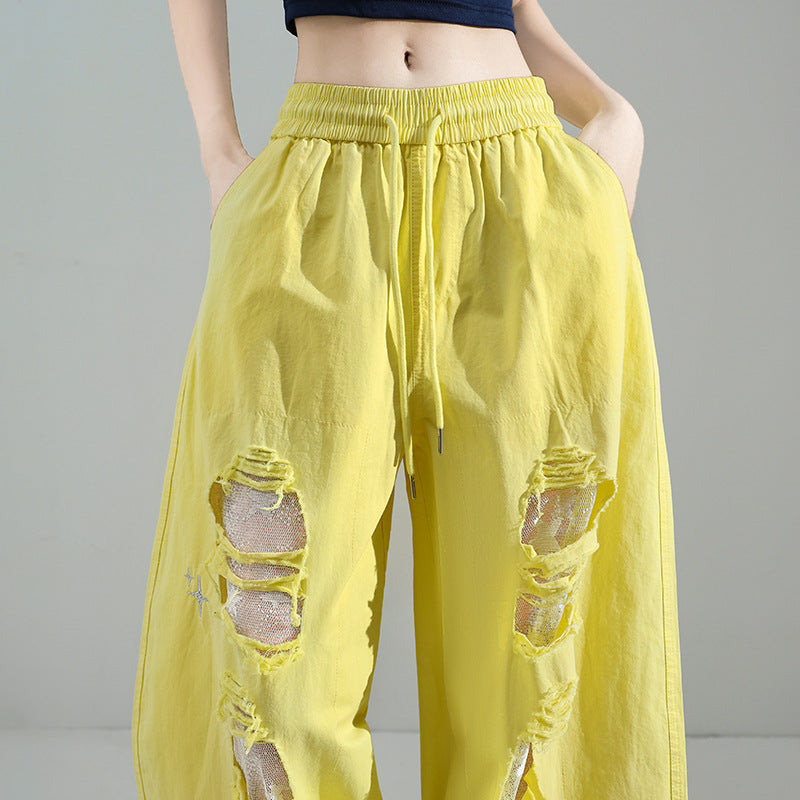 Ripped Lace Stitching Matchet Pants Fashion Wide-leg Casual Pants