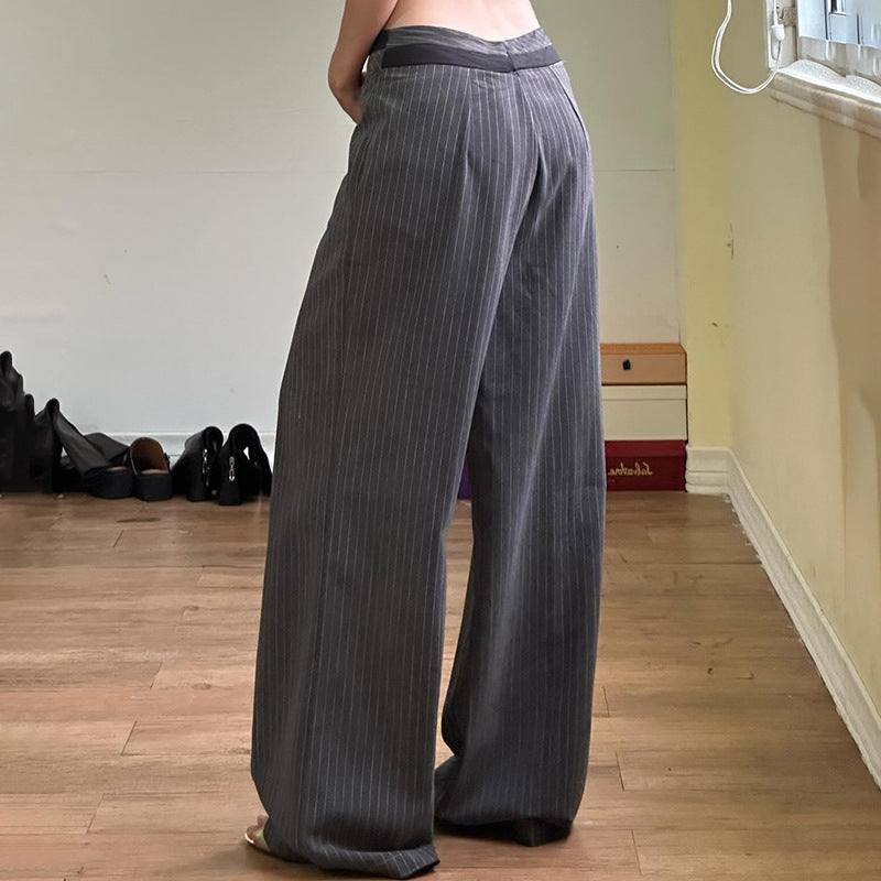 Contrast Color Waist Loose Pinstripe Straight-leg Pants