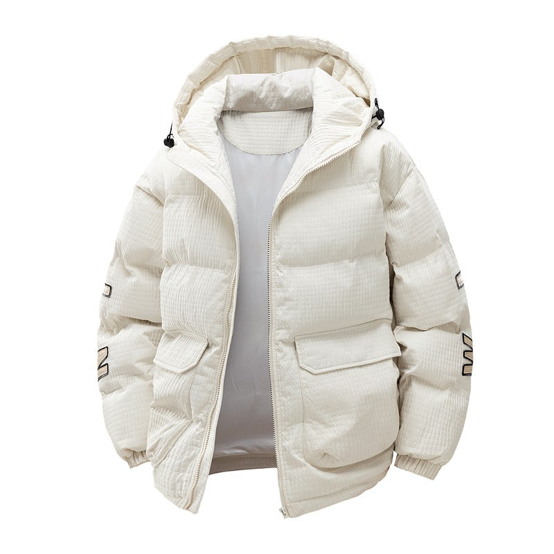 Men's Cotton-padded Coat Hooded Letter-print Winter Leisure Warm Top