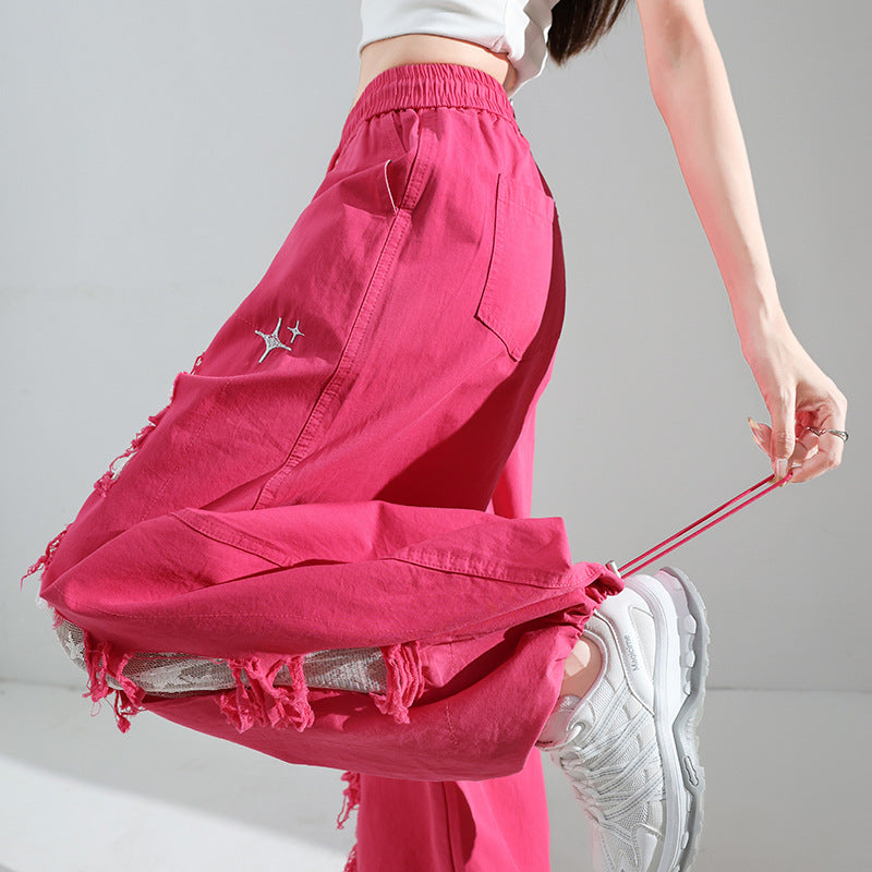 Ripped Lace Stitching Matchet Pants Fashion Wide-leg Casual Pants