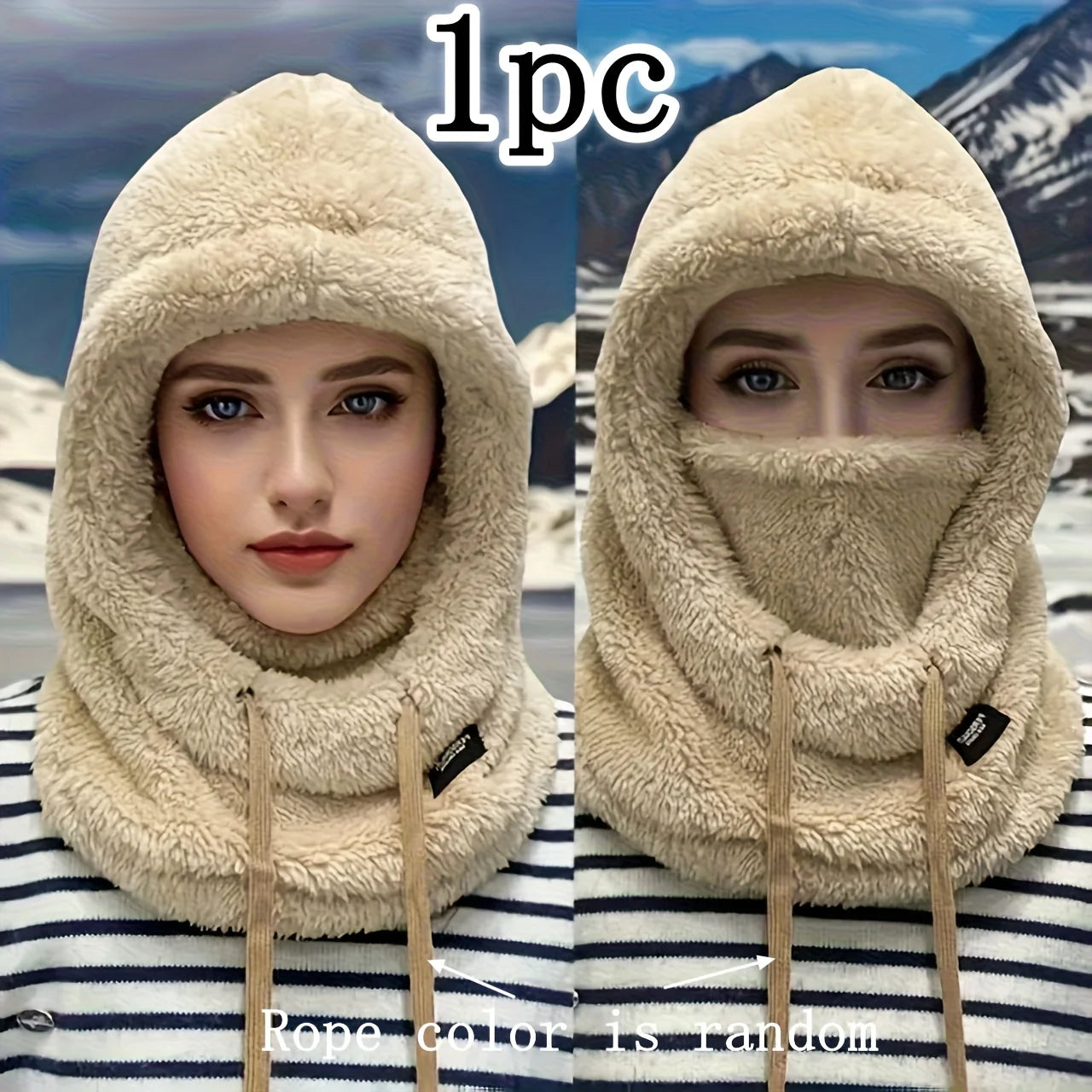 Winter plush winter cap - Elastic drawstring closure, lightweight and warm for cycling, skiing, outdoor activities. Solid color