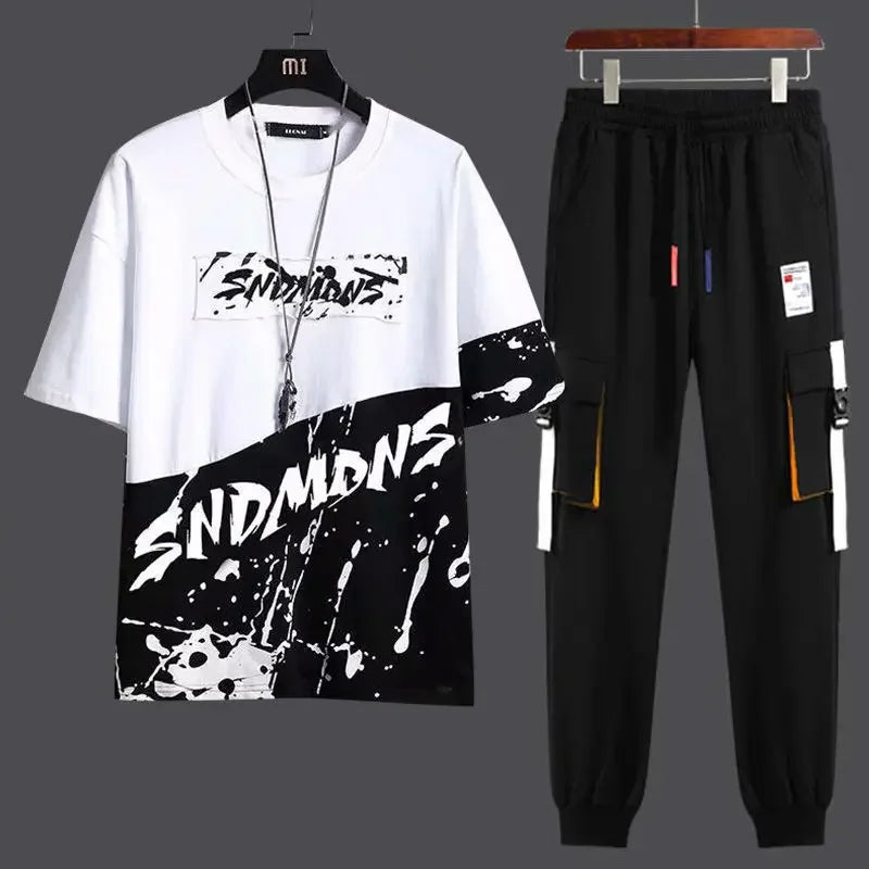 Pants Sets Print Sports Suits Jogging Clothes for Men Hoodie Tracksuit Alphabet Male T Shirt Sweatpants Top Basic Regular Fit S
