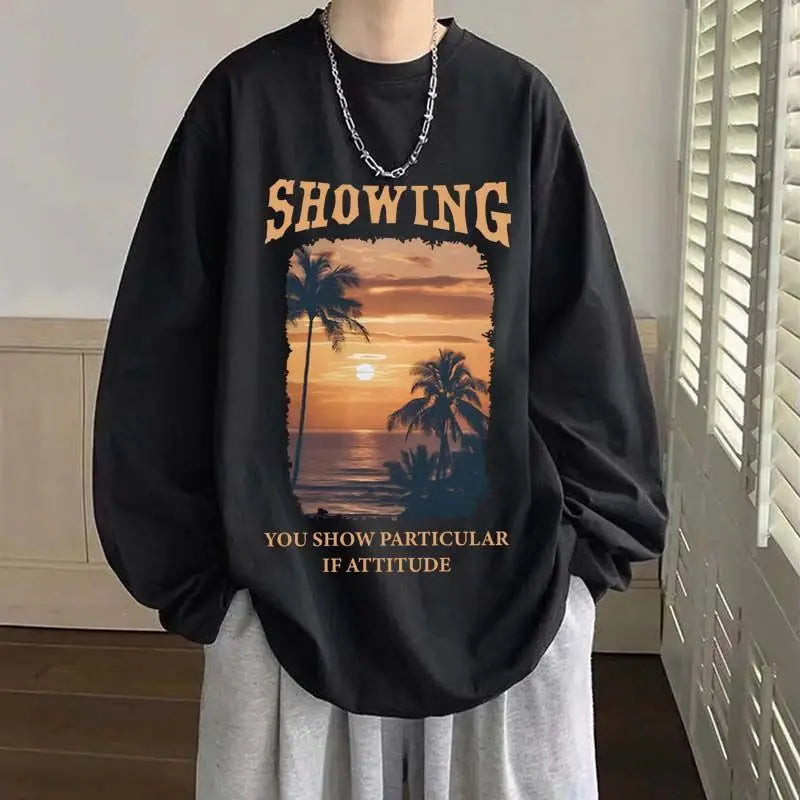 High Street Printing Plus Size Youth Tops Men's Spring Autumn New Trend Long Sleeve Fashion T Shirts Casual Korean Men Clothing