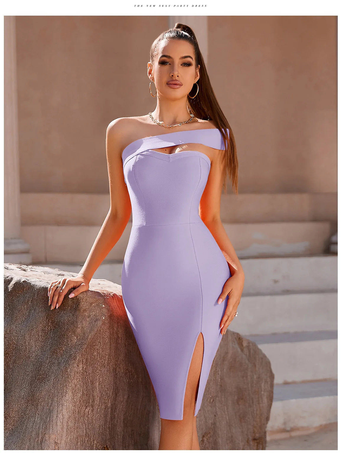 Bandage Dress Women Elegant Black One Shoulder Strapless Celebrity Runway Party Dress White Blue Split Party Pink Evening Dresse