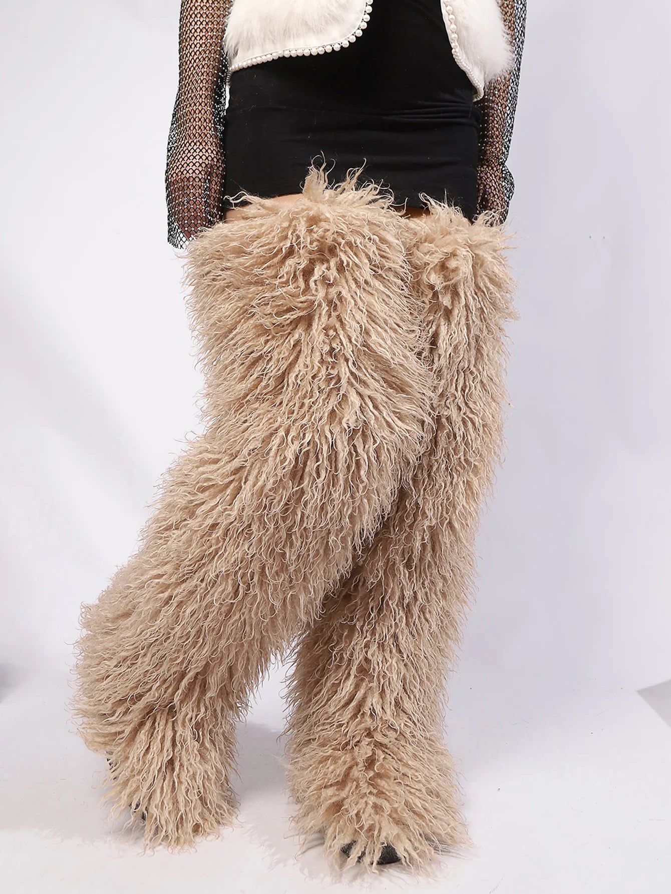 Women's Thigh High Mongolian Boots High Boots Winter New Fox Fur Snow Boots Women's Boots Leg Warm Boots Non-Slip Soles