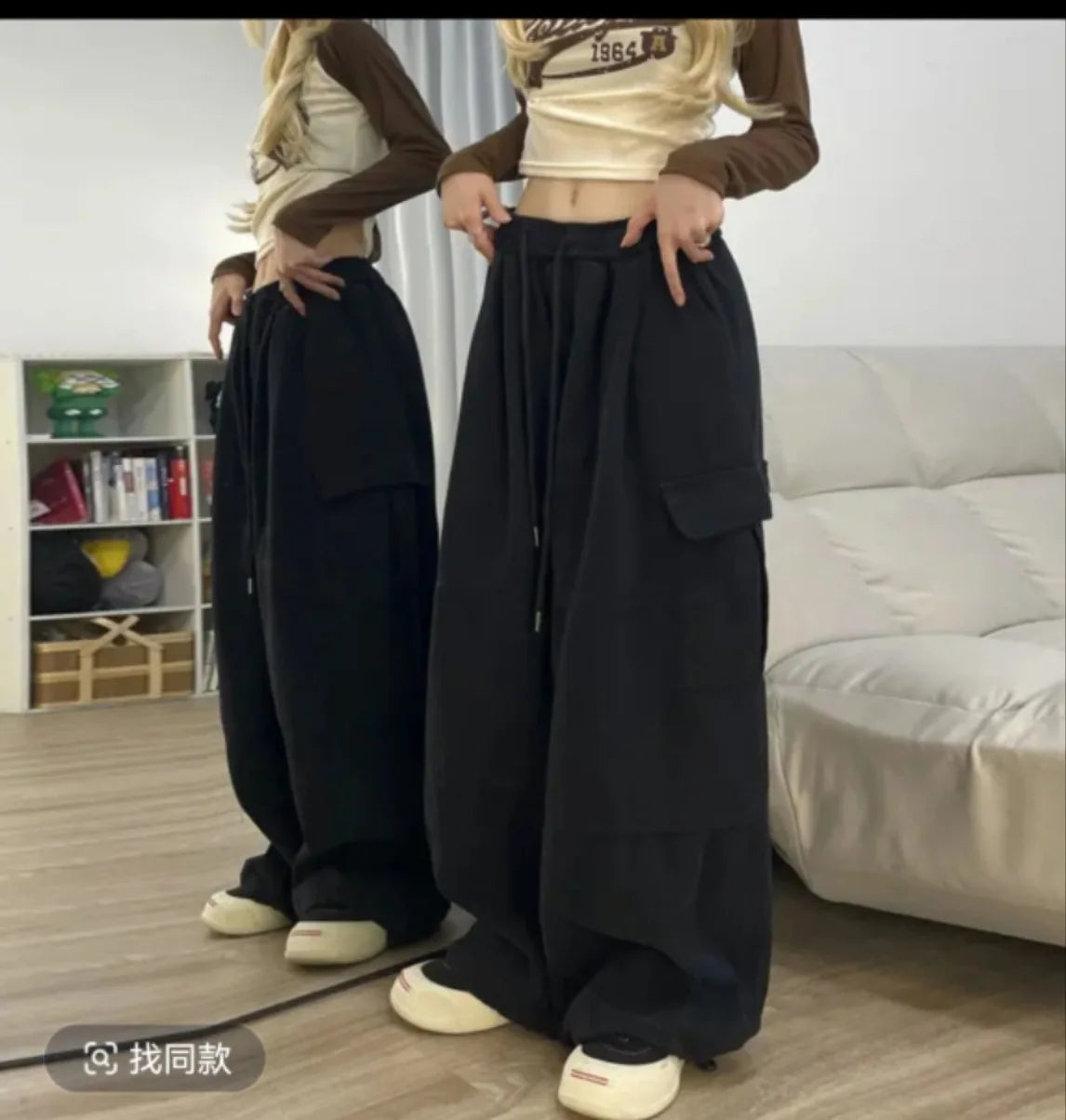 Deep Blue Pure Cotton Work Trousers Loose Wide Leg Floor-Length Women's Style Spring Summer Casual Pants Trendy Fashion