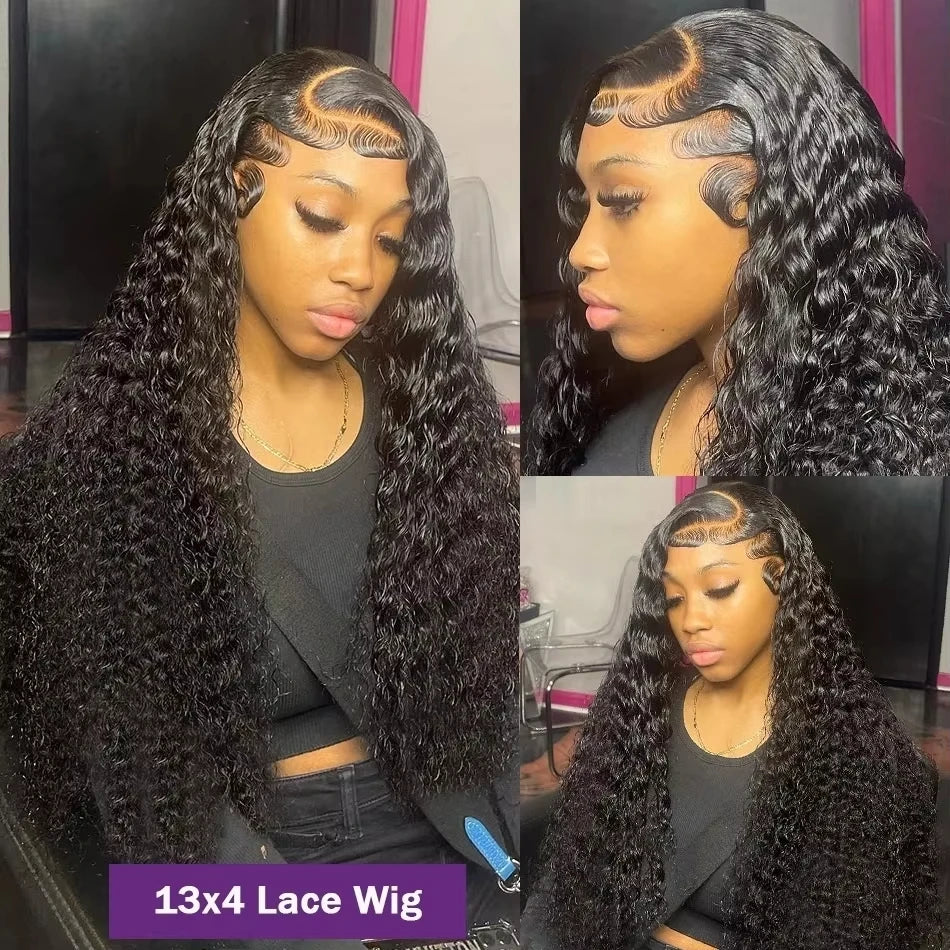 lueless Wig Human Hair Ready To Deep Water Wave Lace Front Wig Glueless Lace Closure Black Wig Curly HD Lace Frontal Human Hair