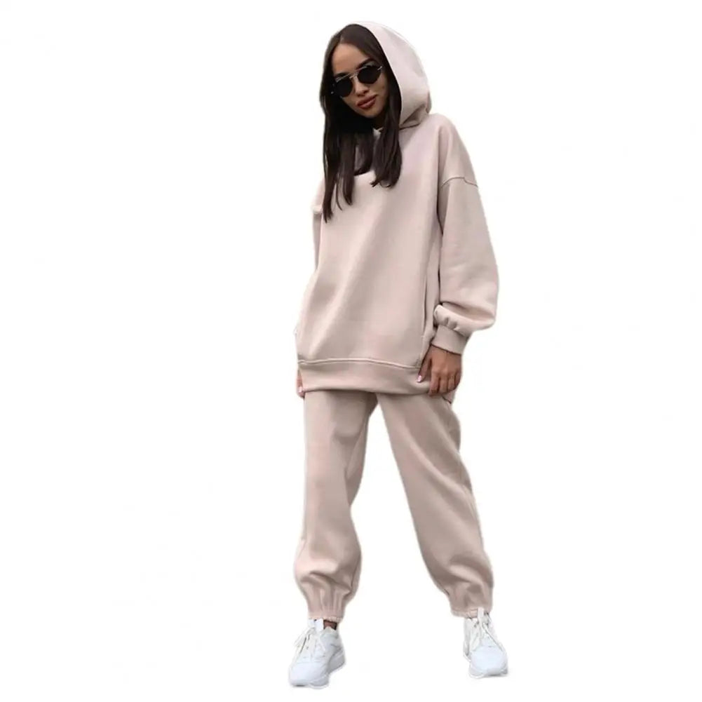 Women Tracksuit Autumn Winter Warm Hoodies Top Suits Casual Hooded Sweatshirts And Jogging Pants Outfits Sweatpants 2 Piece Sets