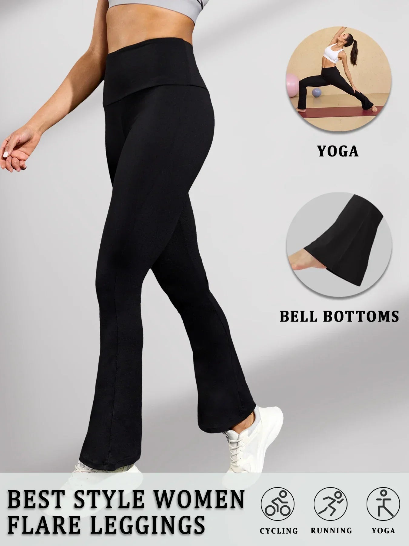 Women's Super Soft Flare Pants High Waisted Tummy Control Workout Yoga Leggings Bell Bottoms