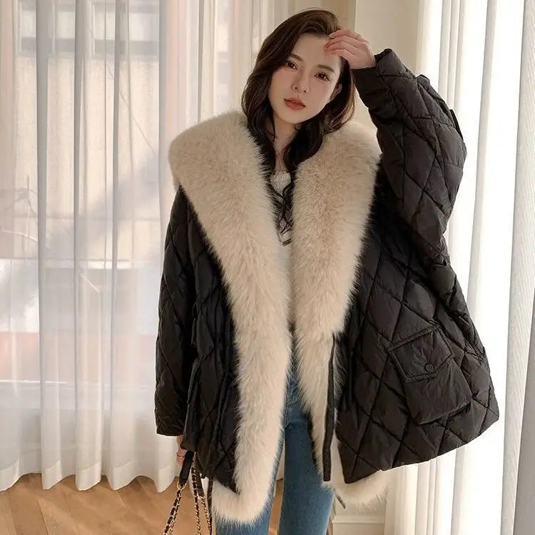 Women’s Color-coded Casual Trendy Simple Luxury Turn-down Collar Long Sleeve Quilted Jackets Female Coats Parkas Clothes Tops
