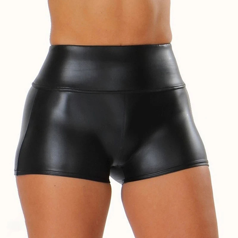 Sexy Nightclub Costumes Shorts Women PU Leather Shorts High Waist Solid Color Button Black Shorts Fashion Summer