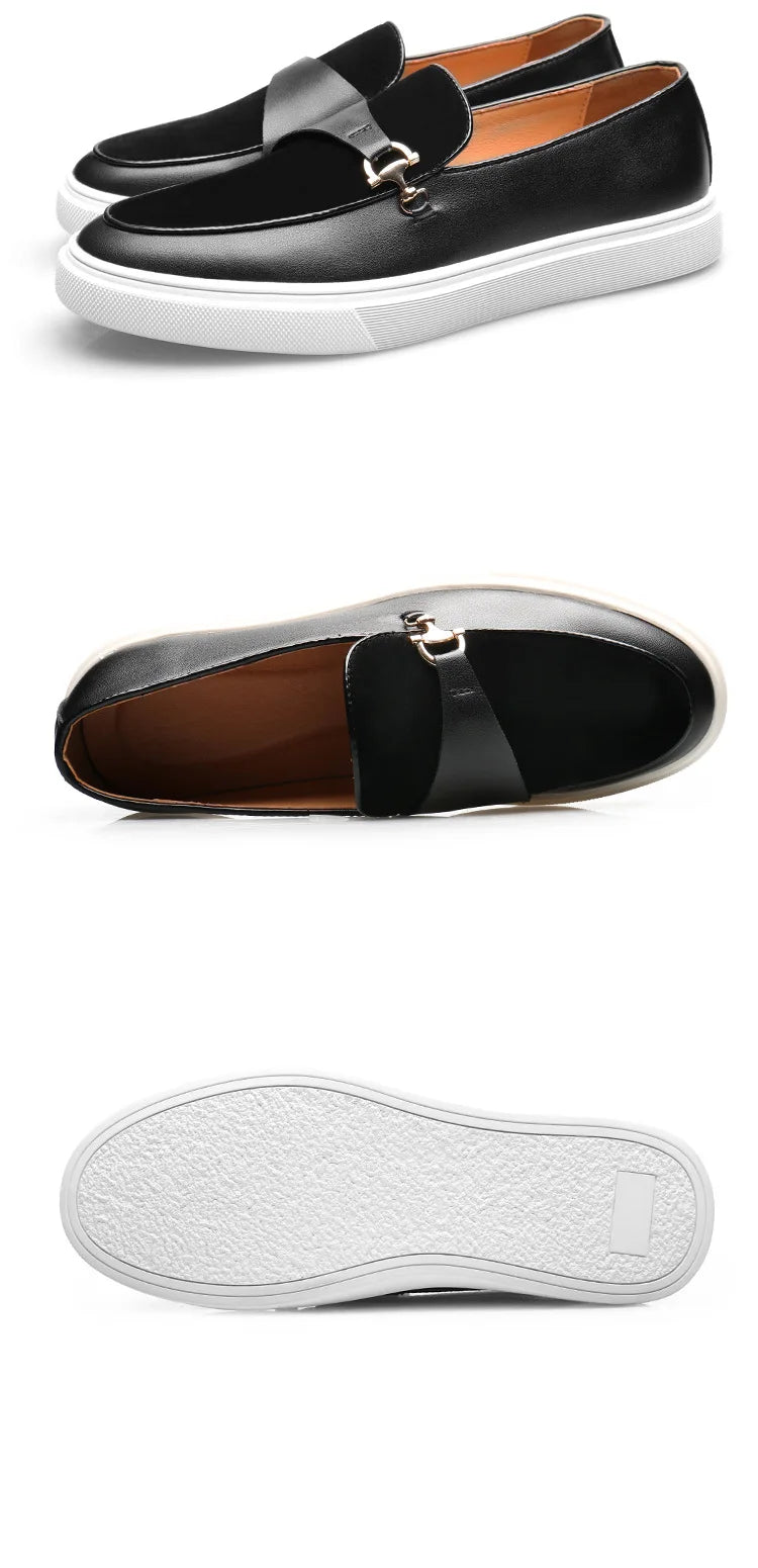 Men's Suede Casual Shoes Embossed Leather Men Fashion Buckle Loafers Mens Slip-on Board Shoes Outdoor Flats Big Size 38-46