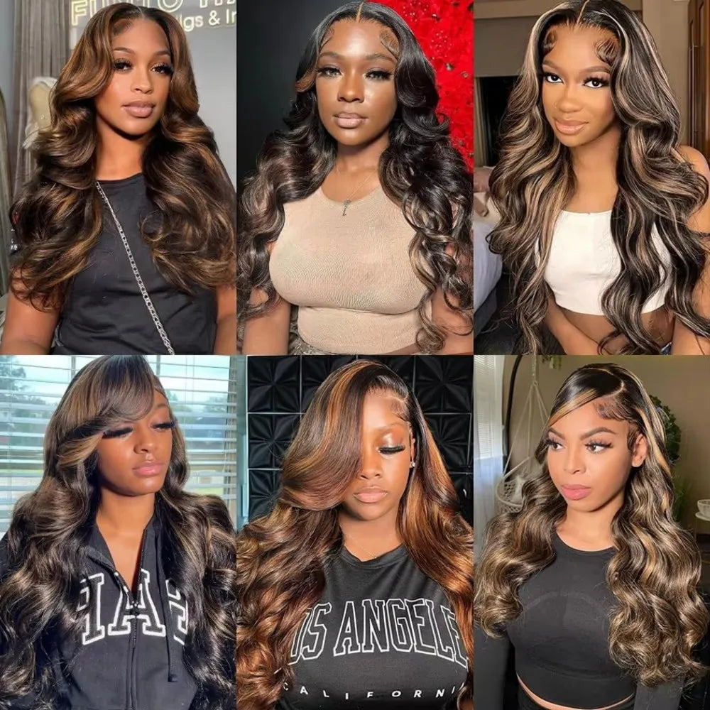 32 Inch Highlight Lace Front Wig Human Hair 1B/30 Body Wave Ombre Lace Front Wig Human Hair 13x6 Lace Frontal Wigs 180 Density