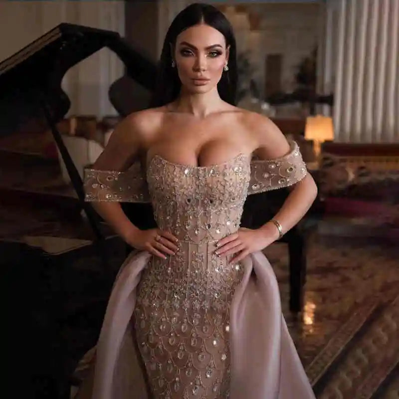 Classic Evening Dresses Mermaid Sleeveless Strapless Sequins Lace Up Floor Length Prom Dress Vestido De Noite Customized