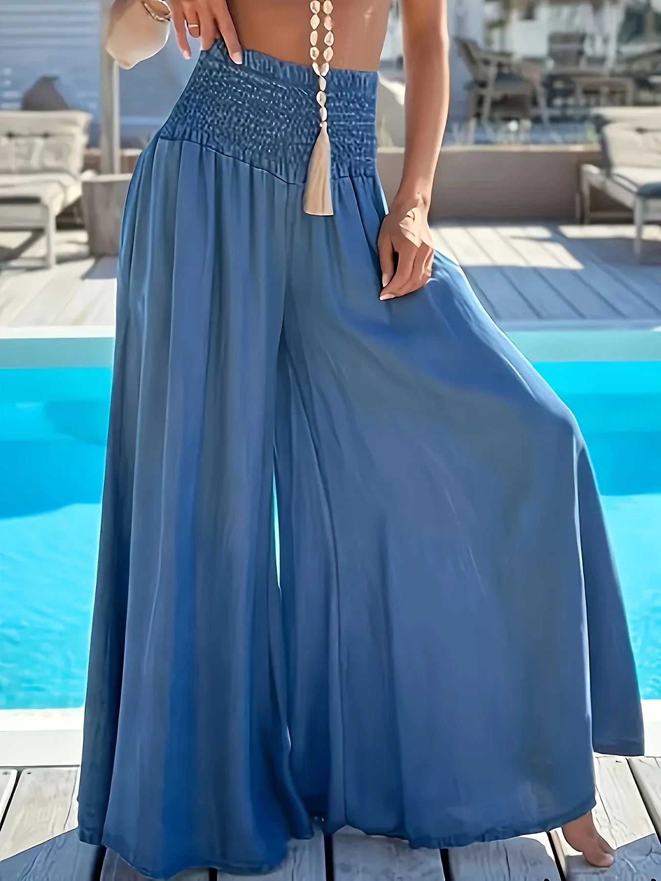 Plus size Europe and the United States cross-border spring and summer new solid color high-waisted ice silk trousers