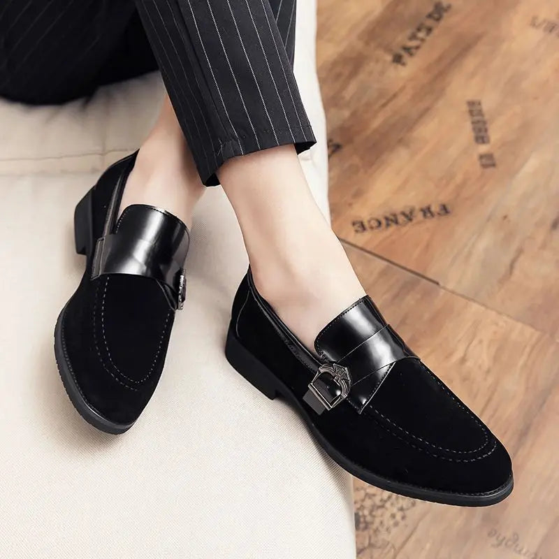 Suede Man Casual Shoe Flat Pointed Toe Office Loafers Height Increasing Leather Shoes For Men 2025 New Arrivals Luxury Sale