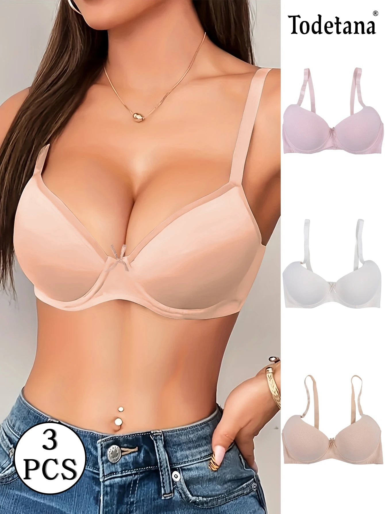 3Pcs Low Price Women's Comfort Bra Set Seamless Lightweight Push-Up Soft Cups for Everyday Wear