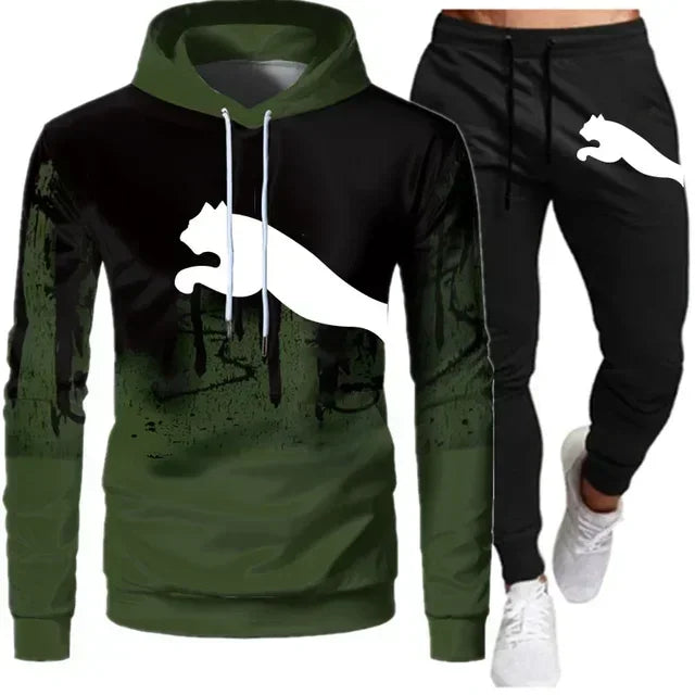 Spring and Autumn 2025 New Men's pullovers + jogging Pants two-piece set fashionable outdoor casual men's hooded sportswear set