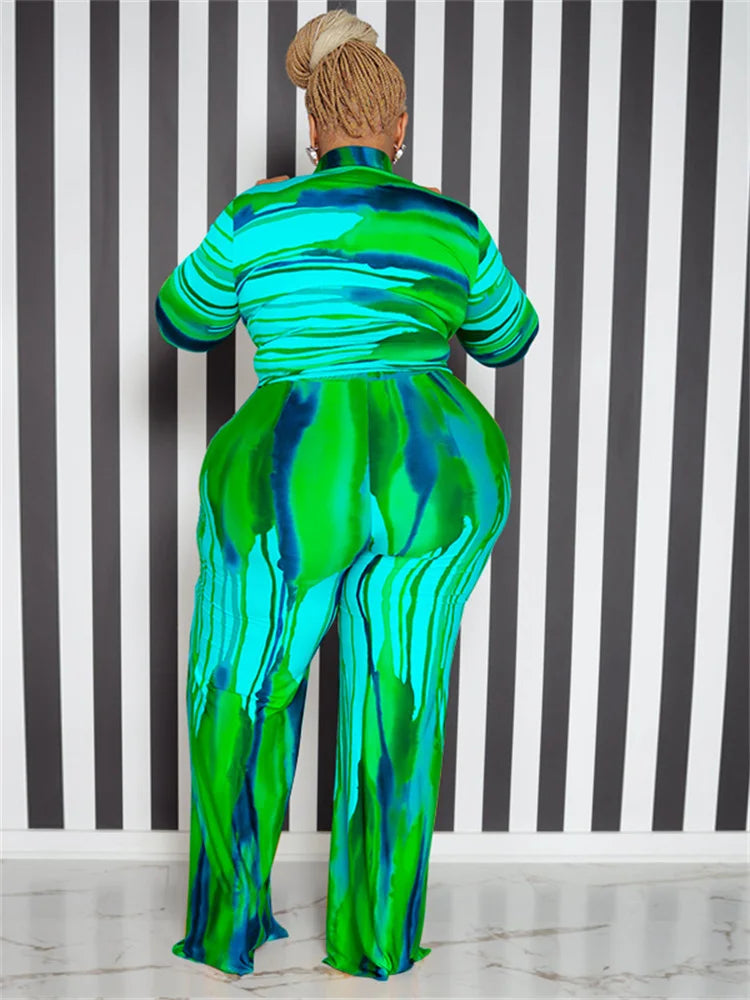 Wmstar Plus Size Two Piece Outfits Women Fall Clothing Tie Dye Top and Pants Leggings Matching Set Wholesale