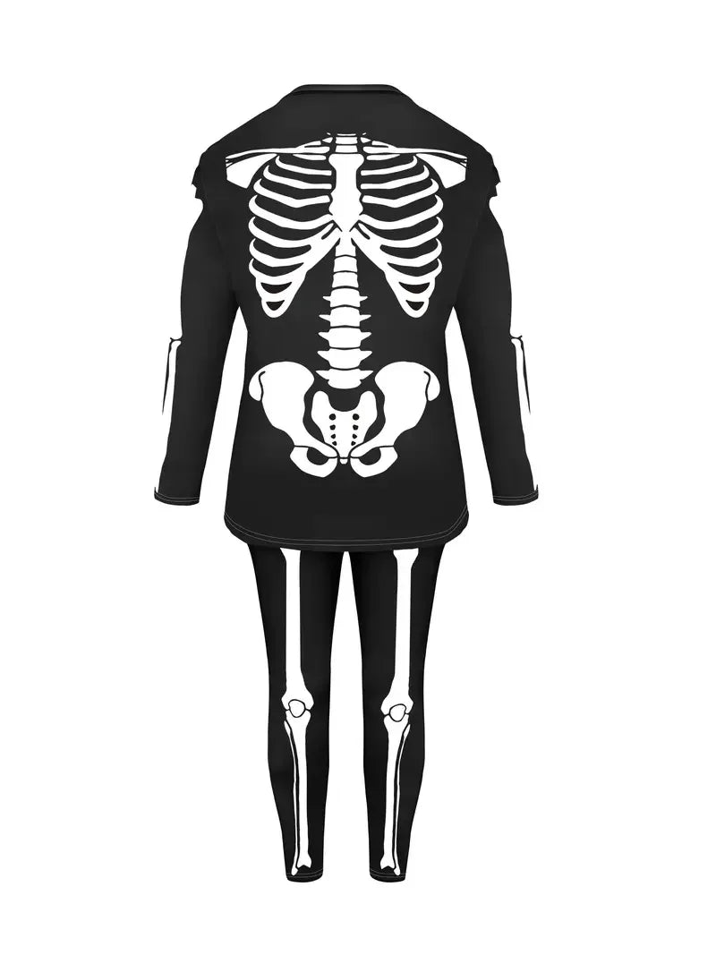 Plus Size Women's Clothing Casual Fashion Skull Print Round Neck Trousers Two Piece Set Halloween Plus Size Ladies Suit