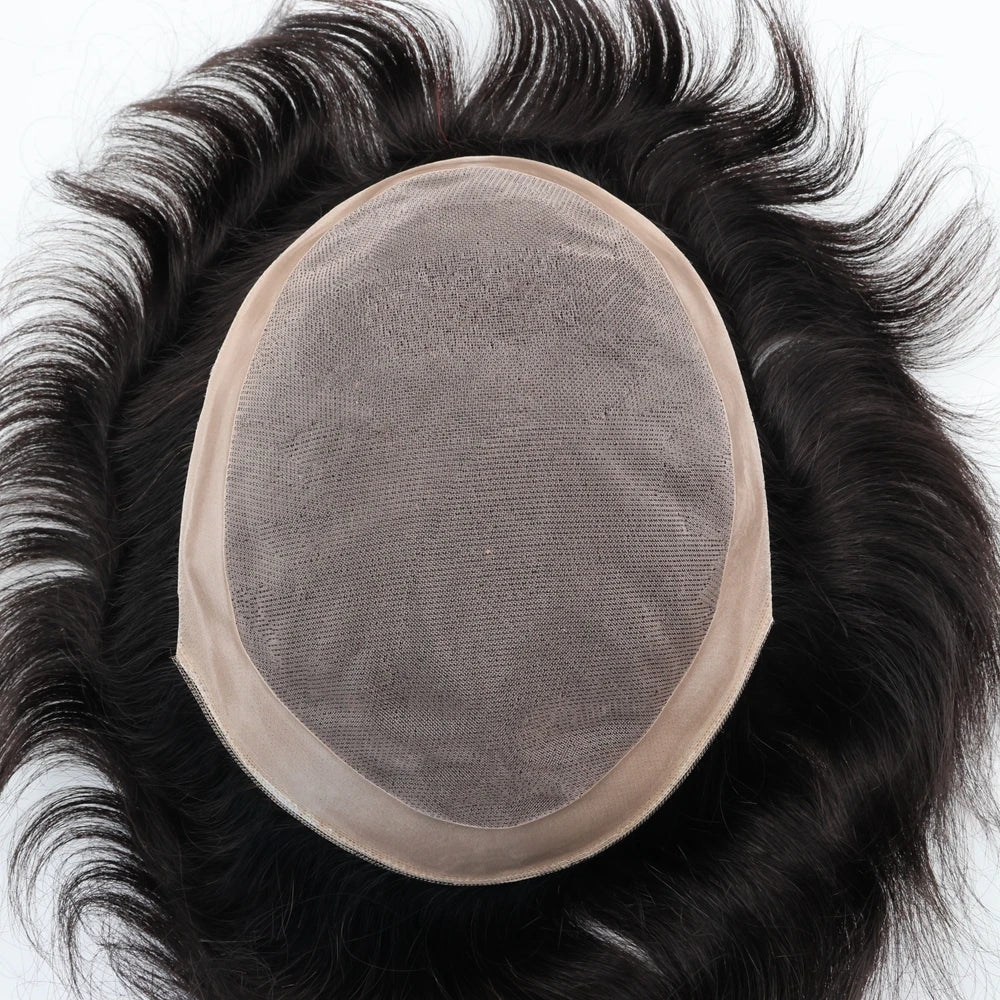 7x9inch Human Hair System For Men Toupee Fine Mono Male Wig Durable Hair Prosthesis Toupee Men 6" Hair Replacement Men Wig 1B