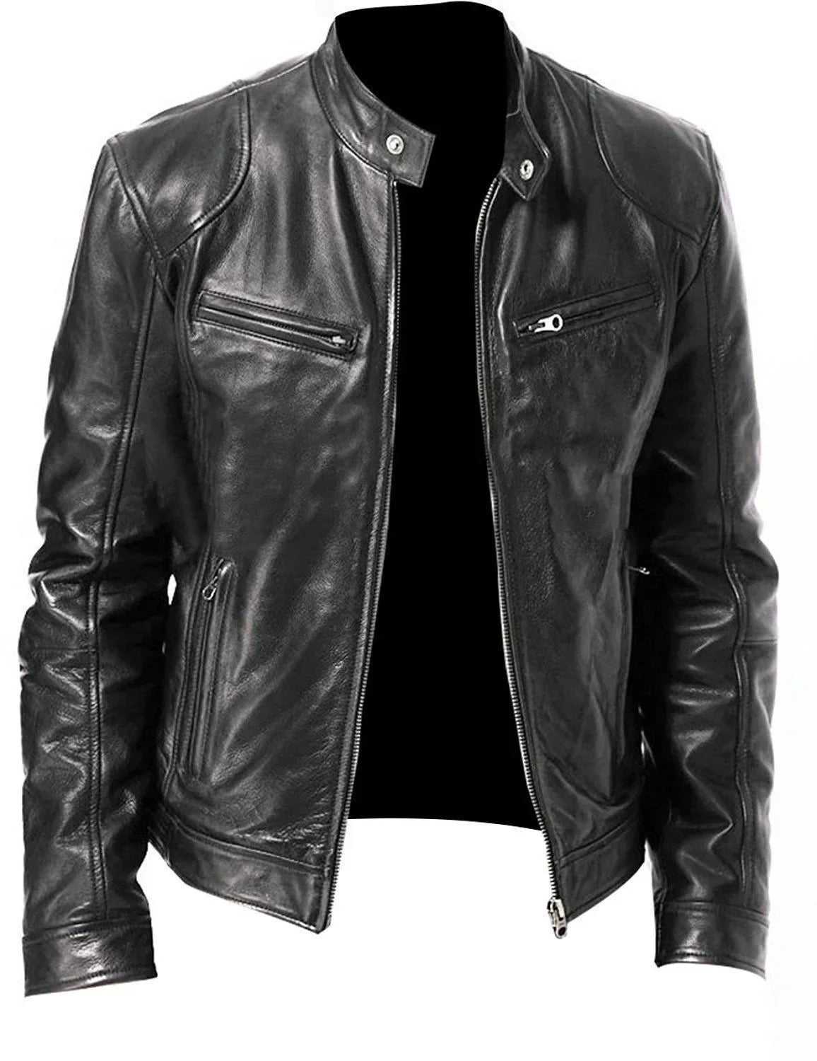2022 Autumn/Winter New Fashionable PU Leather Men's Casual Jacket Wholesale Amazon European Style Motorcycle Leather Coat