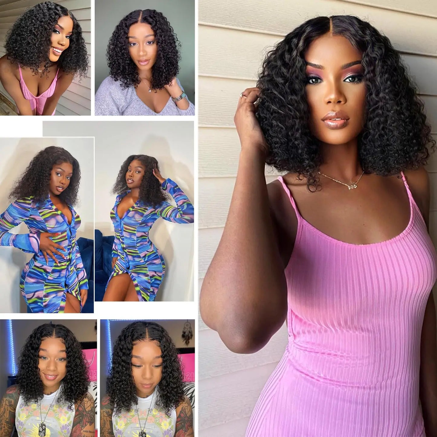 Deep Wave Glueless Wigs Human Hair Ready to Wear Curly Bob Wig Lace Front Wigs Wear And Go Pre Plucked Pre Cut Lace Closure Wigs