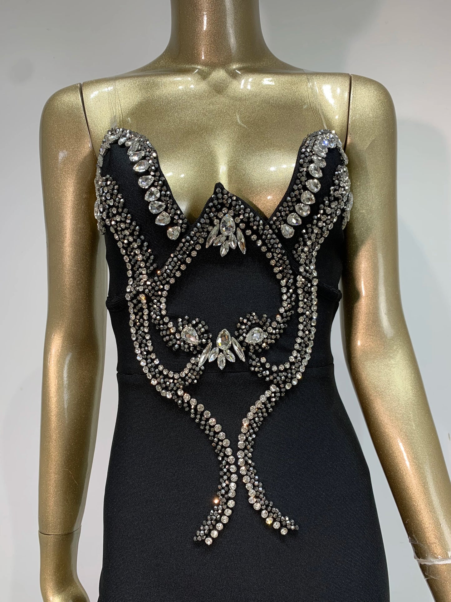 Women Sexy Strapless Beading Rhinestone Black Maxi Long Summer Bodycon Bandage Dress 2025/2026 Elegant Evening Club Party Dress