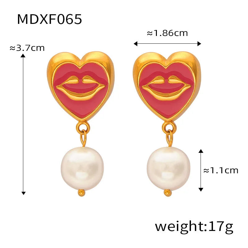 ins Unique Personality Sexy Jewelry Weighted Color Glaze Heart Lip Pendant Titanium Steel Jewelry Set for Women