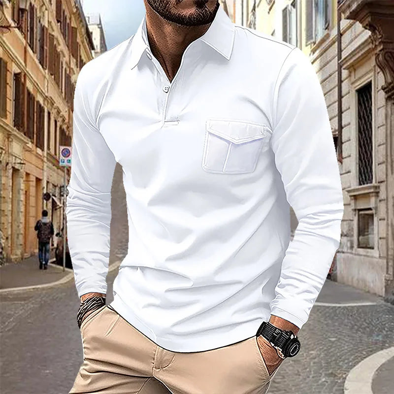 Spring and Autumn Men's Polo Shirt Lapel Pocket T-shirt Men's Business Casual Long sleeved European and American Plus Size