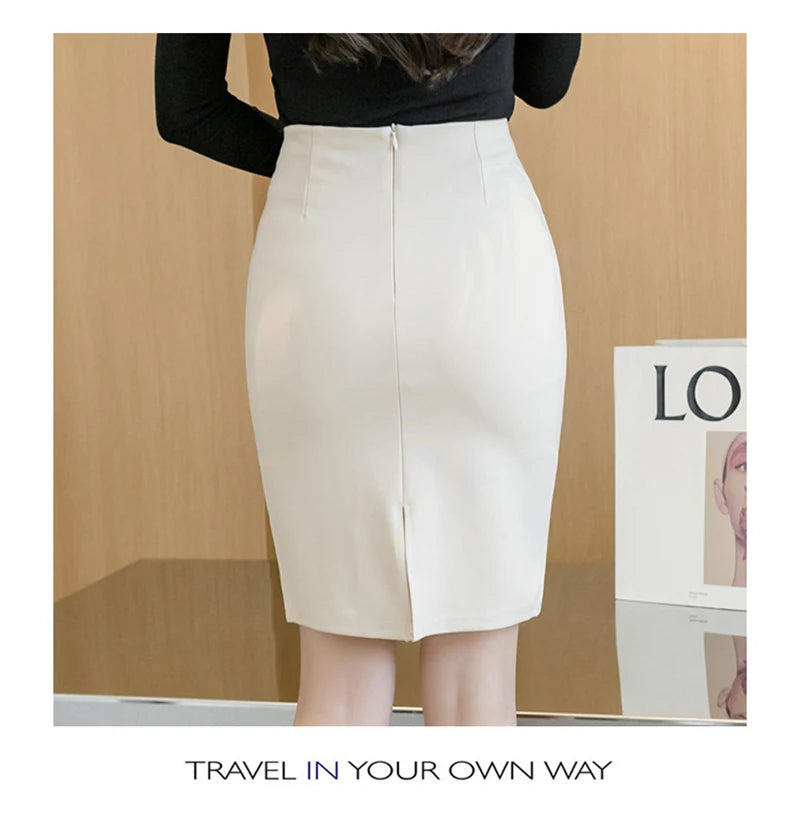 Basic OL Back Split Slim Skirt for Women, Korean Fashion, Bodycon Pencil Office, Elegant Black Knee Length, HighWaist Shirts,