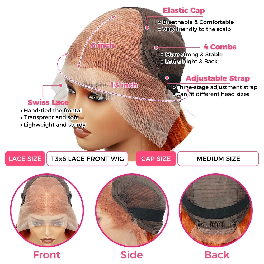 Orange Ginger 13x4 Lace Frontal Human Hair Wig Pre Plucked Body Wave 13x6 HD Lace Frontal Wigs For Women 100% Human Hair Wig