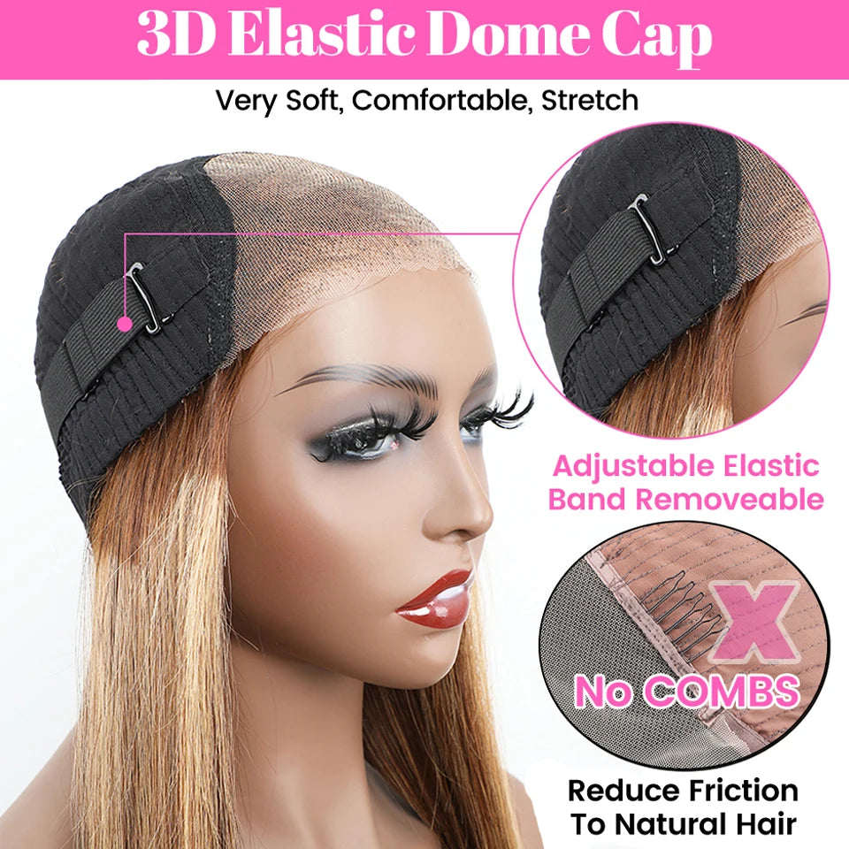 Wear And Go Glueless Human Hair Brazilian Straight Highlight Wig 4x4 HD Lace Glueless Preplucked Human Wigs Ready To Go