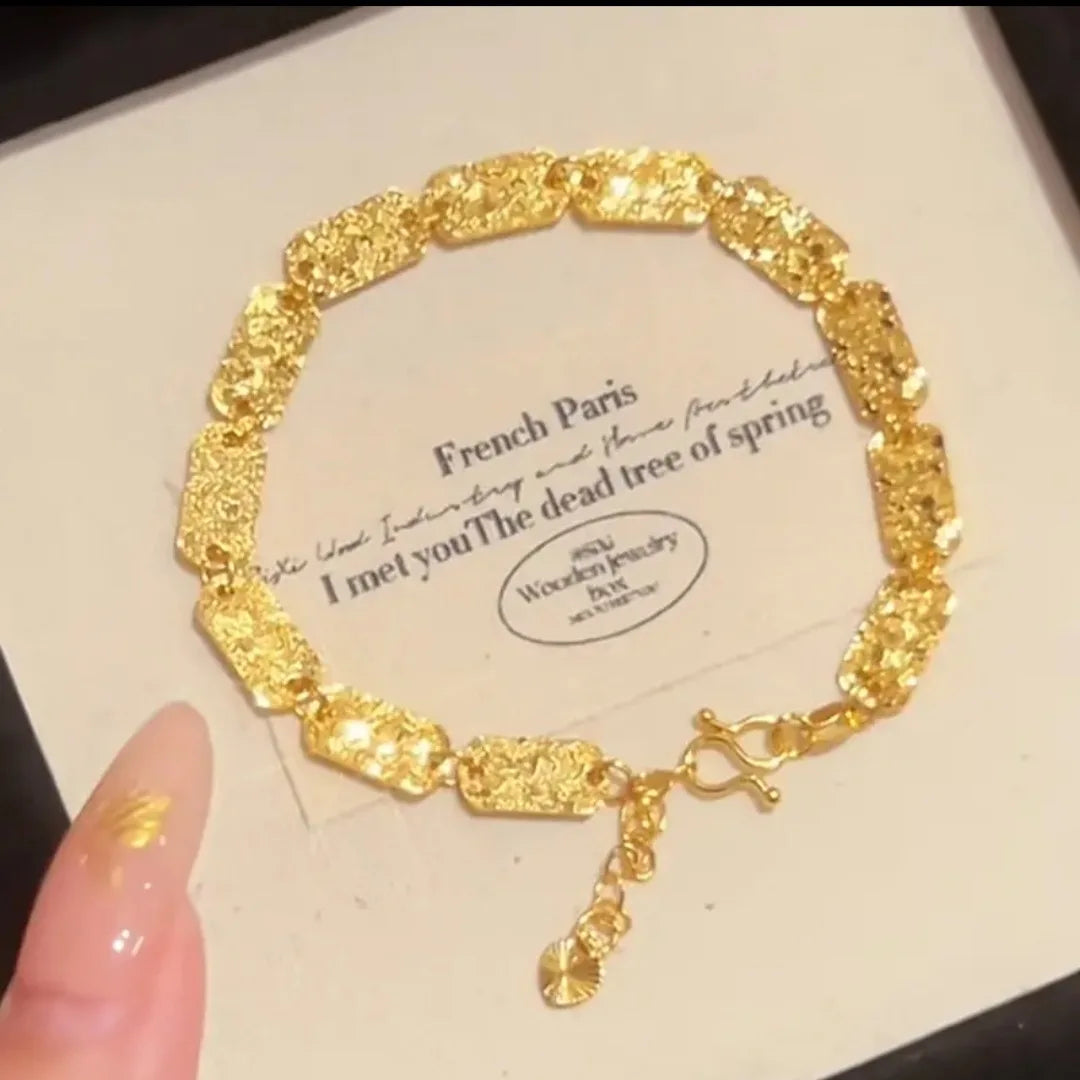 9999 24K real gold store, same style gold, women's bracelet, square plate, beautiful jewelry