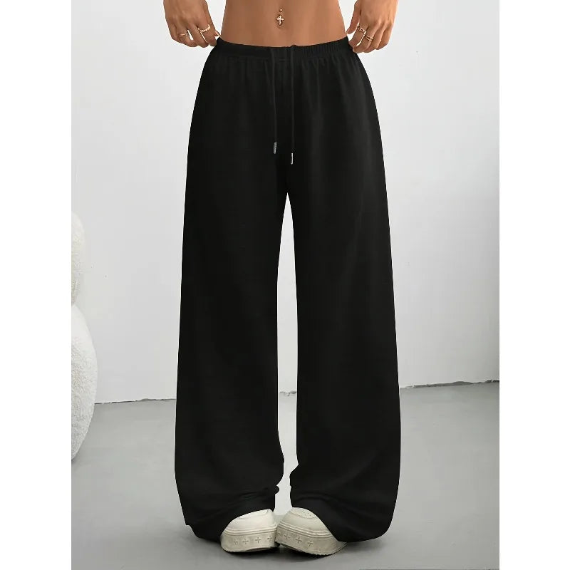 Ladies' Casual Simple Solid Color Loose Wide Leg Autumn and Winter Sweatpants Are Comfortable and Warm, Suitable for Daily Wear