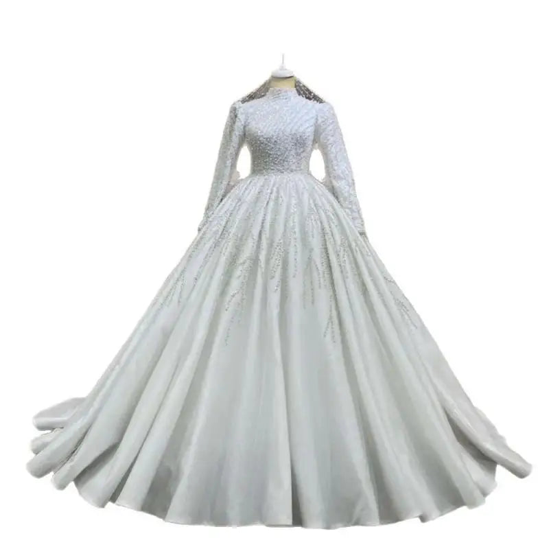 Long Sleeved Bride's Wedding Dress Luxurious Beaded Palace Style Luxurious Temperament Heavy Tailed Fluffy Skirt Customized