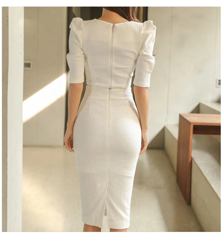 H Han Queen Hot Sale Spring White 2 Pieces Set Women Short Tops + High Waist Pencil Skirts Casual Simple Office Lady Skirt Suit