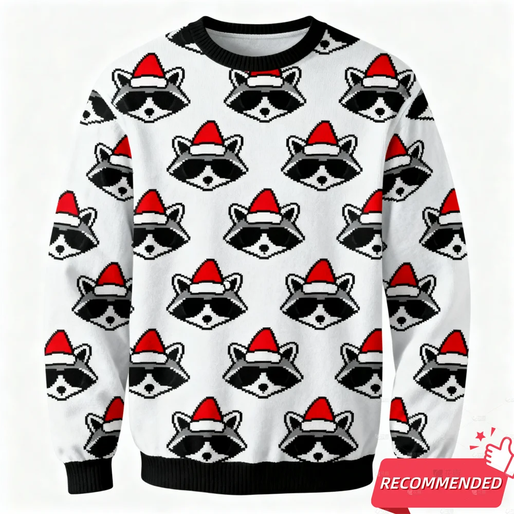 New Animal Ugly Sweatshirt For Men Clothing Funny Panda Raccoon Sunglass Ugly Sweatshirt Xmas Holiday Crew Neck Sweatshirts
