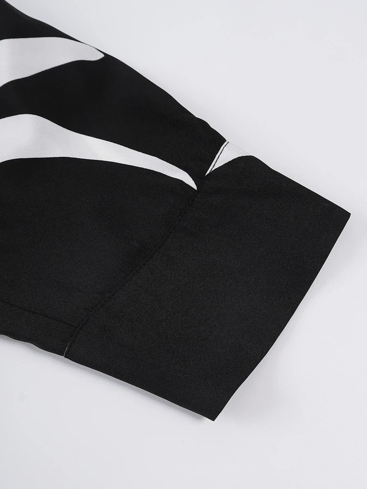 Plus Size Long Sleeve Fashion Shirt Black and White Splicing Colour Block Shirt Collar Casual Commuter 2025 New