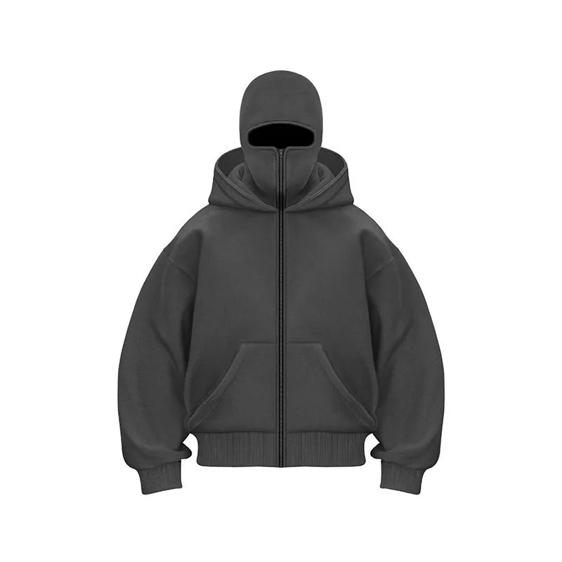 Men's and women's Balaclava Y2K Gothic Harajuku winter new item double hooded sweatshirt Unisex hooded mask zipper sportswear