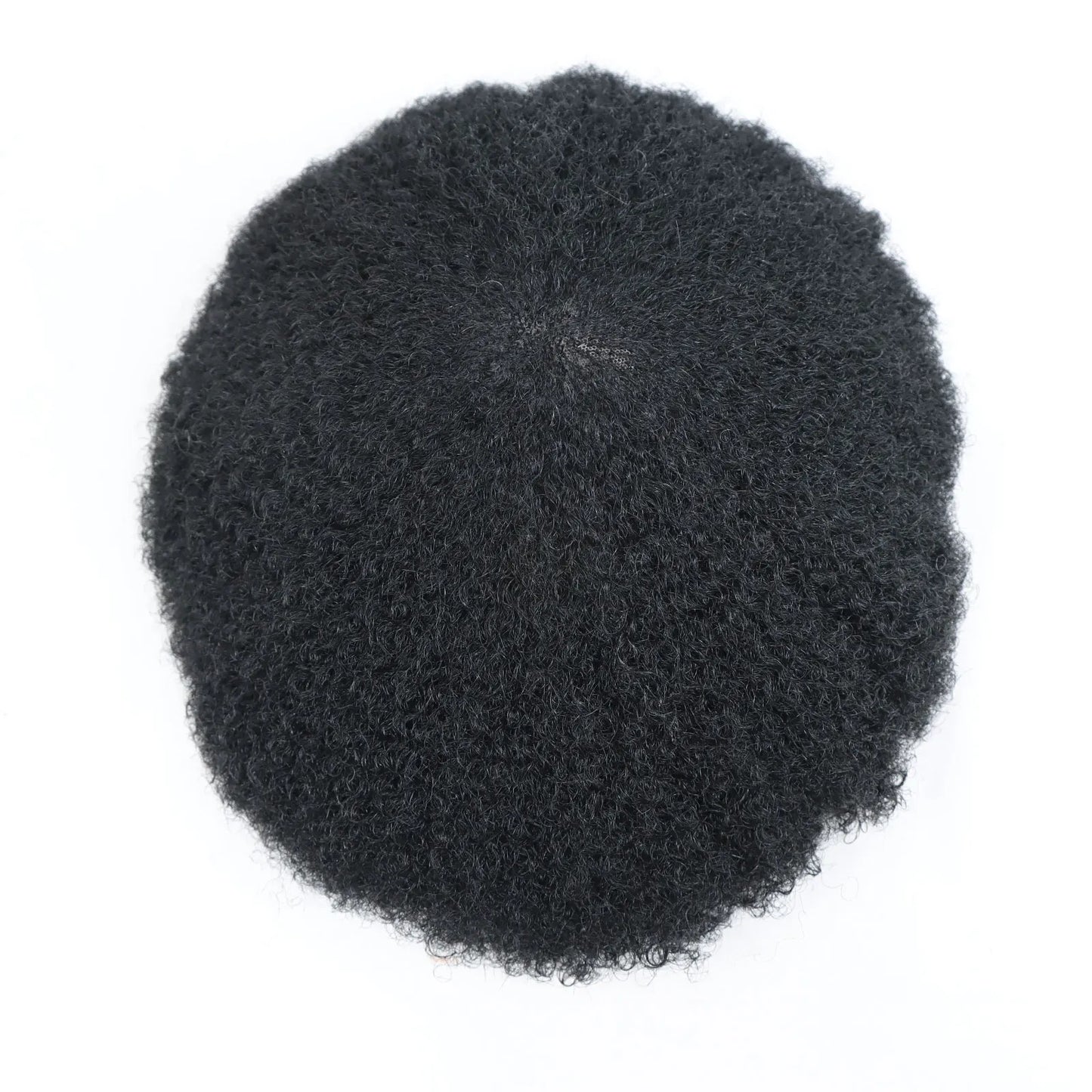 Men’s Toupee 6 Inch Human Hair Afro Curly Wig Full Lace Base 4mm Curls Natural Black 130% Density Breathable Replacement System