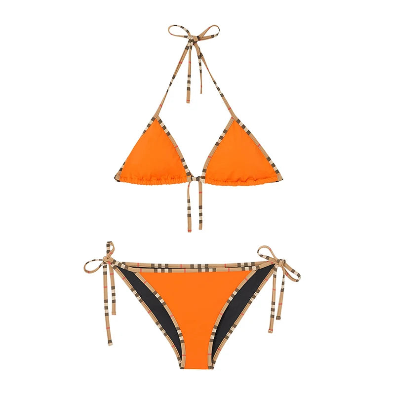 Check Bikini Sets Luxury Designer Brand Classic Print Swimsuit Two-piece Fashion Sexy Beach Swimwear 2025 Summer Women Clothing