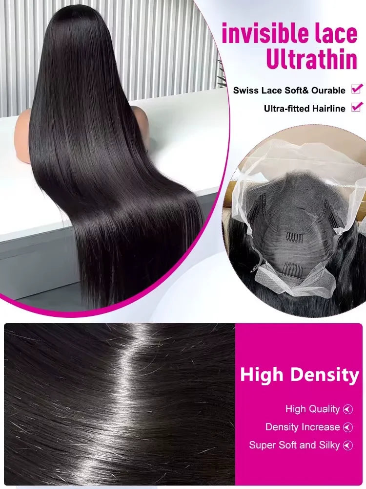 36 Inch 100% Human Hair 13x6 HD Lace Frontal Wig 300% Density Vietnamese Hair Bone Straight Wigs Bleached Knot Glueless Hair Wig